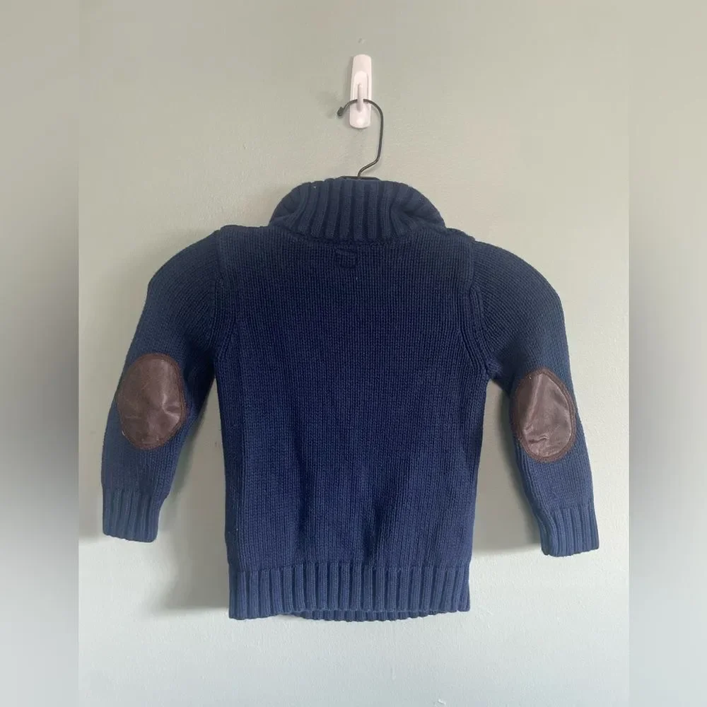 Baby Gap Navy Cable Knit Sweater with Cream Sherpa Collar Elbow Patches Sz 3T